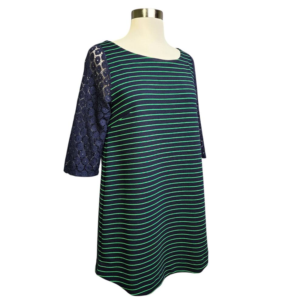 Anthropologie Postmark Womens‎ Striped Tunic Size Small Green Blue Crochet Lace